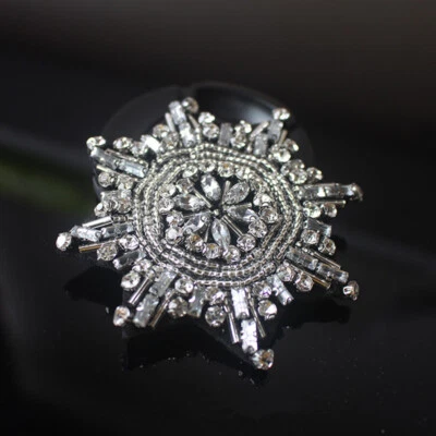 1Pc Beaded Snowflake Patches Rhinestone Applique Clothing Bag Decor Badge DIY - Image 1 of 4