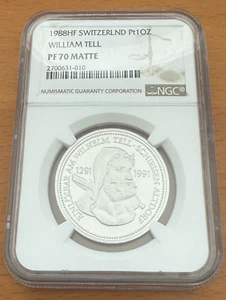 Switzerland 1988 Platinum 1 oz NGC PF70 Matte William Tell - Picture 1 of 2