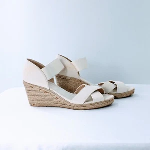 Nine West Ivory Wedge Sandals Canvas Espadrilles Heels Casual Nautical Sz 8 - Picture 1 of 12