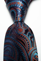 New Classic Paisley Blue Orange JACQUARD WOVEN 100% Silk Men's Tie Necktie 