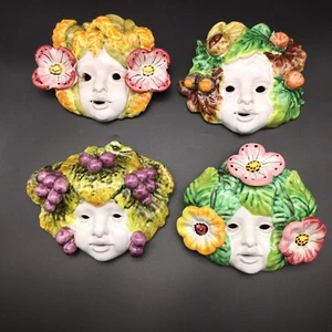 Vintage Bacchus Italian Made Majolica Four Seasons Wall Masks - Picture 1 of 8