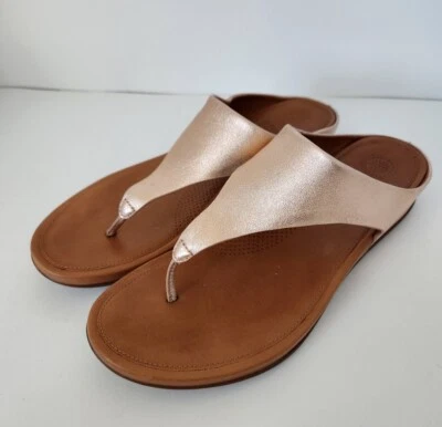 Кожаные сандалии Fitflop Lulu с носком металлик розовое золото комфорт минималистские размер 9 - Изображение 1 из 4