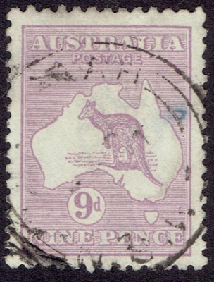 AUSTRALIA - 1916 - KANGAROO & MAP 9p Violet - Sc #50 - Used VF - Image 1 of 2