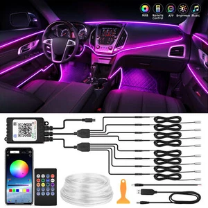 RGB 8 in 1 Interior Car LED Strip Lights Car Neon Accent Lighting Kit - Picture 1 of 23