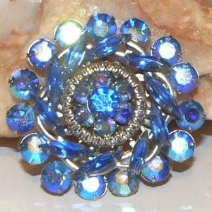Vintage Large Blue Rhinestone Brooch - Picture 1 of 10
