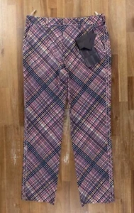 PRADA ecru & pink plaid print wool gabardine pants Size 6 US 42 IT authentic - Picture 1 of 8