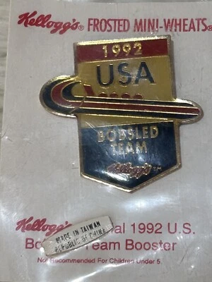 Vintage 1992 Olympic Games Albertville USA Bobsled Team Lapel  Pin Kelloggs NEW - Image 1 of 3