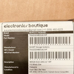 Systèmes de stockage intelligents HP HPE 3PAR TXA2D20480GA61HP 480 Go SAS 6 Go/s 2,5" SFF 512 - Photo 1/4