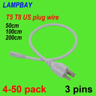 Power Cords 50cm 100cm 200cm Cable  LED T5 T8 Integrated Tube Light Wire US Plug - Image 1 of 4