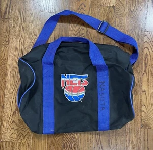 Vintage 90s NBA New Jersey Nets Duffle Bag Black And Blue One Size Jason Kidd - Picture 1 of 6