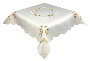 Embroidered tablecloth 34 x 34" (85 x 85 cm) Square Daffodil, Daisy or Flora - Picture 1 of 30