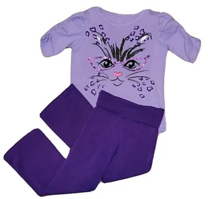 Size 6 Children's Place Purple Flared Yoga Pants & Sequence Cat Half Sleeve Top - Picture 1 of 4