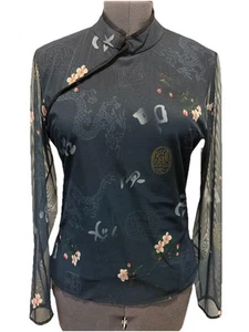 Vintage Linda Bertozzi Top Asian Floral Toile Sheer USA Designer 80s Minimalist - Picture 1 of 7