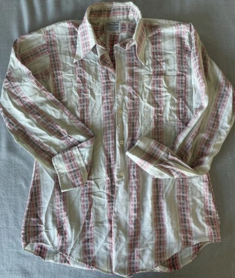 Vintage Van Heusen Shirt Mens Medium Red/black Pat Hampshire House 70s Button Up - Image 1 of 4