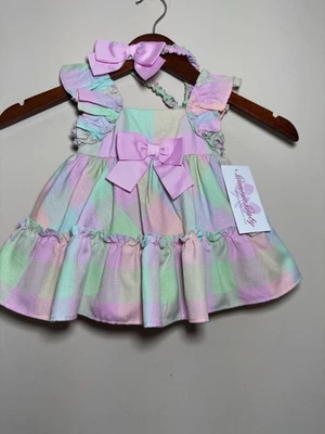 NWT Bonnie Baby 0-3 Months Pink Plaid Summer Dress w/ Bloomers And Head Band - Image 1 of 4