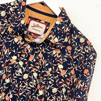 Joe Browns рубашка мужская большой L длинным рукавом синий оранжевый белый цветочный Smart повседневный - Изображение 1 из 4