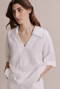 COUNTRY ROAD Organically Grown French Linen Popover White Sz 8 BNWT RRP$119.00 - Picture 1 of 5