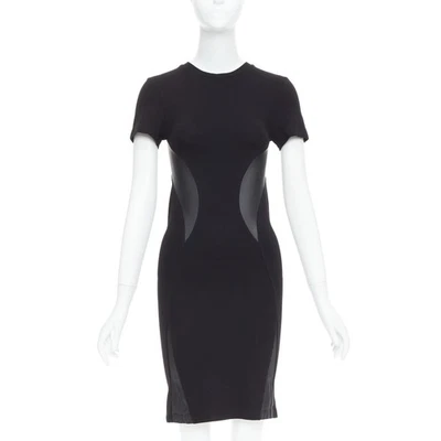 MCQ ALEXANDER MCQUEEN black leather panel fitted bodycon dress S - Image 1 of 4