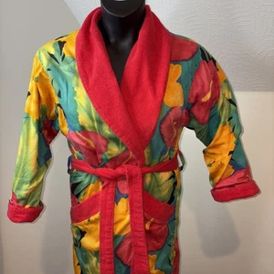 VTG TJ LAWFORD 100% Cotton Terry Cloth Heavy Robe 90s Tropical S/M - Picture 1 of 7