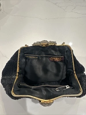 Bolso de noche Freddy negro con cuentas con cierre de estrás - Hecho a mano en Francia Foto 1 de 4