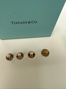 Tiffany & Co 18k Yellow Gold Shirt Collar Studs Pearls - Picture 1 of 6