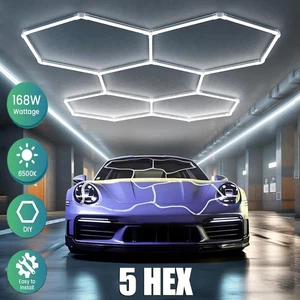 LED Honeycomb Light Hexagon Garage Lights High Brightness 5-Hex Light for Garage - Picture 1 of 12