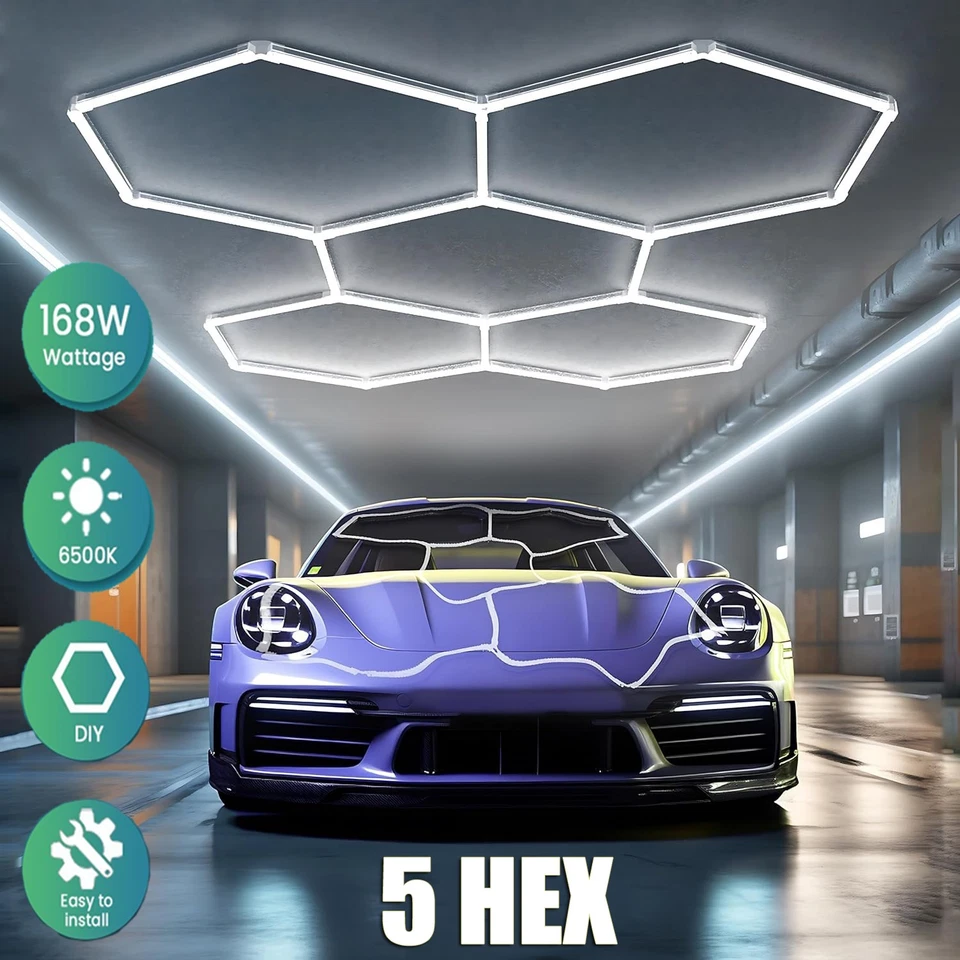 LED Honeycomb Light Hexagon Garage Lights High Brightness 5-Hex Light for Garage - Image 1 of 4