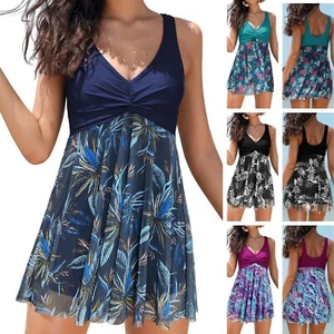 Womens Swim Dress Swimming Costume Tummy Control Skirt Mesh | S M L XL 2XL - Picture 1 of 207