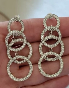 Clear Cubic Zirconia - CZ Circles Statement Earrings - Sterling .925 - Pierced - Picture 1 of 6