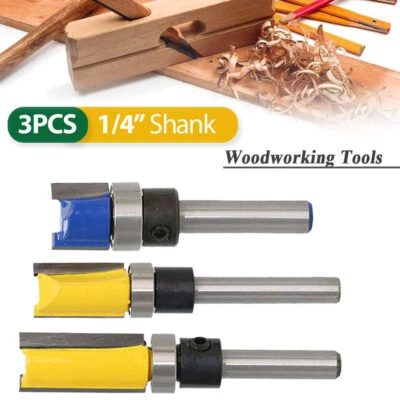 3Pcs 1/4" Shank Straight Flush Trim Router Bit Set Wood Template Milling Cutter - Image 1 of 4