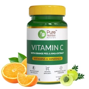 Pure Nutrition Plant-Based Vitamin C 1250mg, 60 Veg Tablets with Amla & Orange - Picture 1 of 7