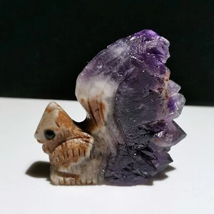 Natural Amethyst Cluster Quartz.Mineral Specimens.Hand-Carved Squirrel Healing,N - Picture 1 of 8