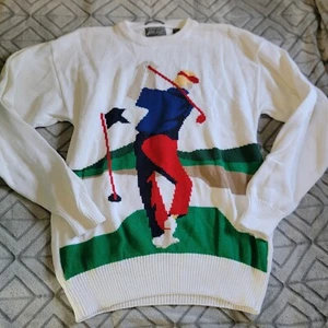 Vintage Lord & Taylor Kensington Collection White Cotton Sweater Golfer Size L - Picture 1 of 4