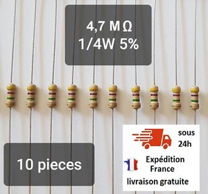 Résistance 4,7Mohm 10 pièces 1/4W 5% Resistance Cuche Métal 4M7 ohm - Picture 1 of 1