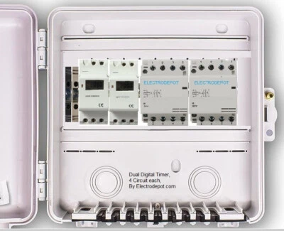 Dual Timer 7 Day 24H, 4 Circuit ea, 2 Time Sw 40Amp, 208V 240V coil Pool Heater - Image 1 of 4