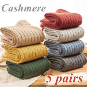 5 Pairs Women Socks Warm Thick Solid Soft Casual Sports Winter Wool Cashmere