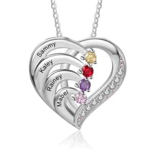 Custom 2-5 Name 925 Sterling Silver Necklace Zircon Family Holiday Gift Pendant - Picture 1 of 12