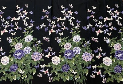 Michael Miller 亚洲花园蝴蝶花卉黑色棉织物 1.25 码 — 第 1/3 张图片