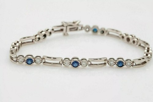 VALENTINO Bracciale Tennis 3Ct Creato Zaffiro Blu Donna Matrimonio Finitura Oro Bianco 14K 7"