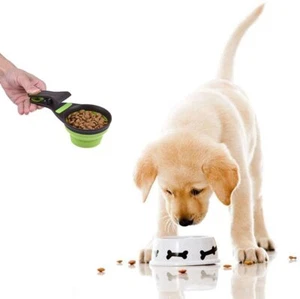 Pet Dog Cat Food Bag Sealing Clip & Measuring Cup Foldable Scoop In One US - Picture 1 of 9