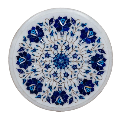 Tampo de mesa lateral de mármore branco café 12" com incrustação de malaquita flor decoração para casa jardim - Imagem 1 de 4