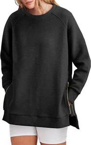 Women's Oversized Sweatshirt Crewneck Tunic with Side Zipper Spring 2025. - Picture 1 of 6