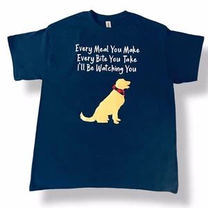 Golden Retriever Dog I’ll Be Watching You Tee Shirt Navy Blue 100% Cotton Sz L - Picture 1 of 3