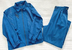 City Girl Pants & Jacket Set 2 pc L Blue Full Zip Casual Retro Grandma VTG 90s - Bild 1 von 20