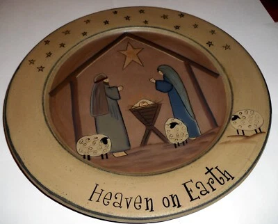 Donna White Hearthside Collection Wooden Christmas Plate Manger Scene - Image 1 of 2