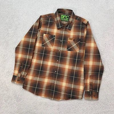 Dixxon Shirt Boys Youth Large Brown Plaid Button Snap Flannel DFC The Barrel - Image 1 of 4