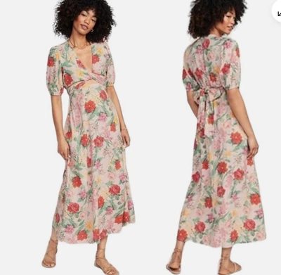 OLD NAVY~ Woman's 3X Pink Floral Linen Blend Wrap Maxi Dress - Image 1 of 4