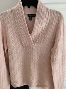 Lauren Ralph Lauren Women’s Wool/ Angora Cable Knit Sweater Pullover Pink Sz L - Picture 1 of 5