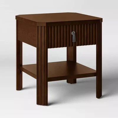 Lillian Fluted End Table Natural Pine Accent Table Stain Resistant Indoor Use - Image 1 of 3