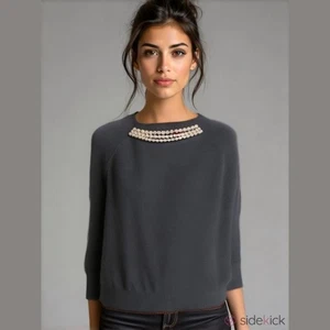 TED BAKER schwarzer Pullover mit Dreiviertelärmeln und Strassverzierung Größe S - Bild 1 von 5